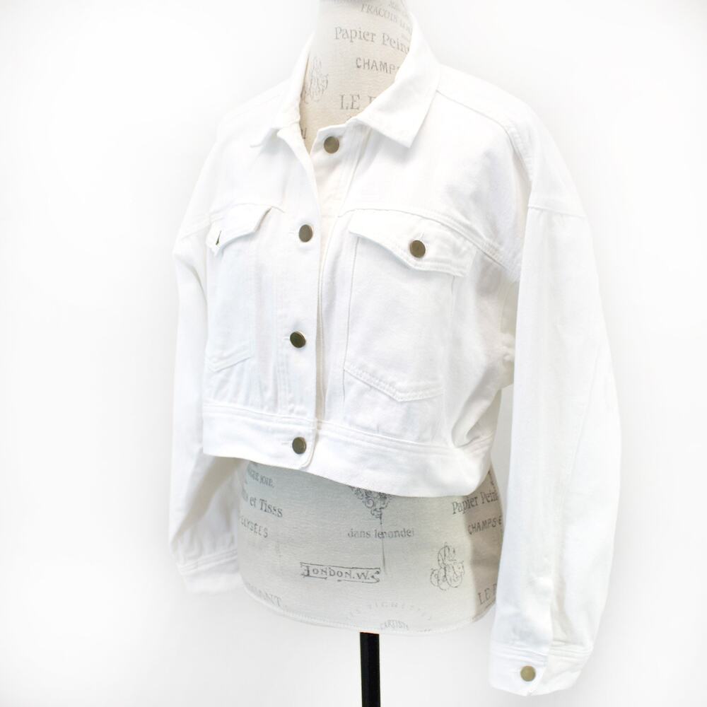 Olivia Jade Princess Polly Cropped White Denim Jean Jacket Button size 8